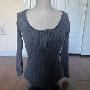 We The Free Charcoal Long Sleeve Blouse
